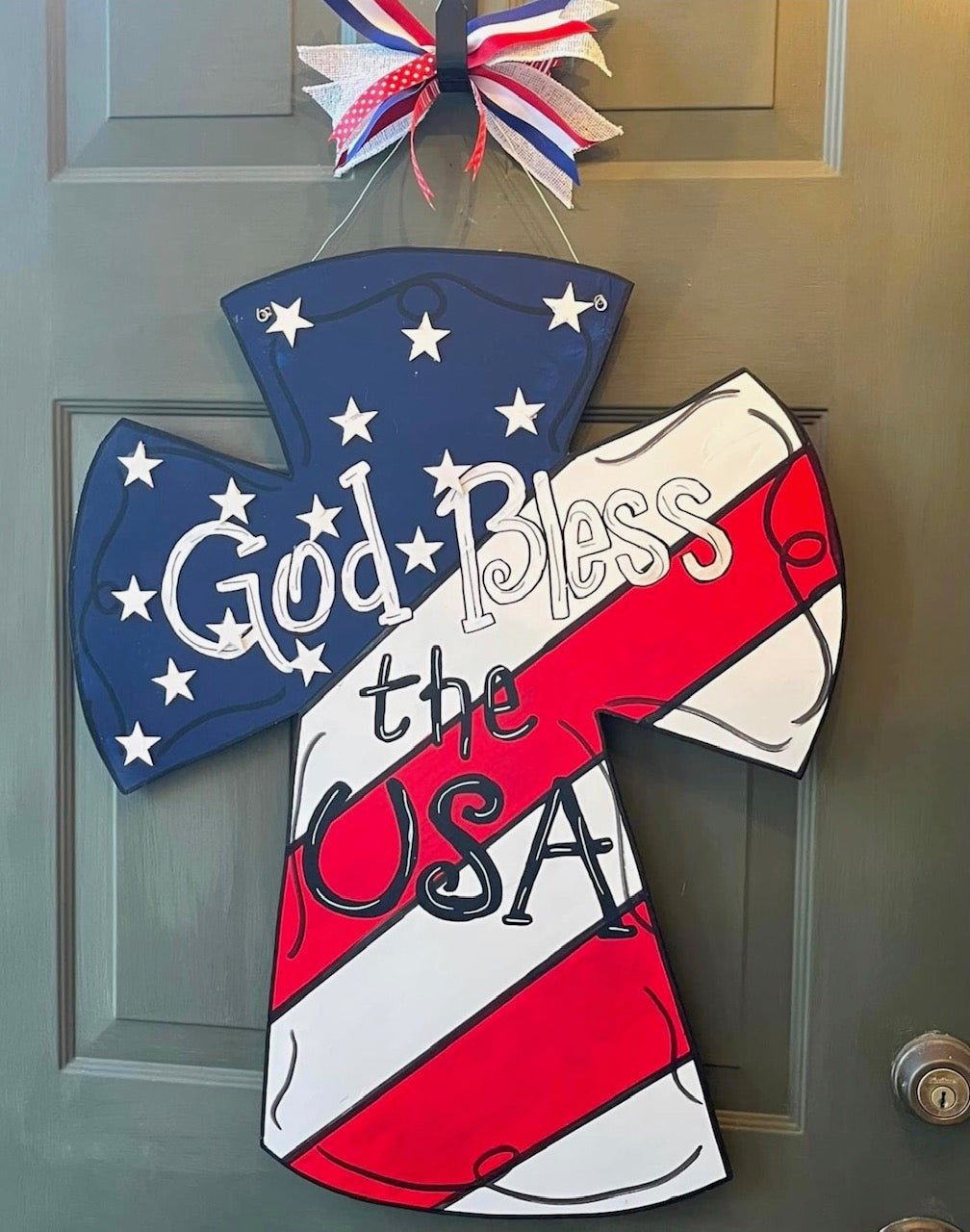 God Bless the USA Hand Painted Door Hanger